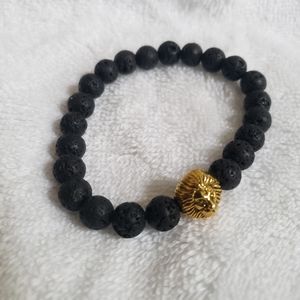 Lava Rock Lion's Head Bracelet 8mm Beads